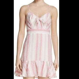 Parker Dany A-line Dress Pink Stripes Spaghetti Straps Front Bow Detail Size 8